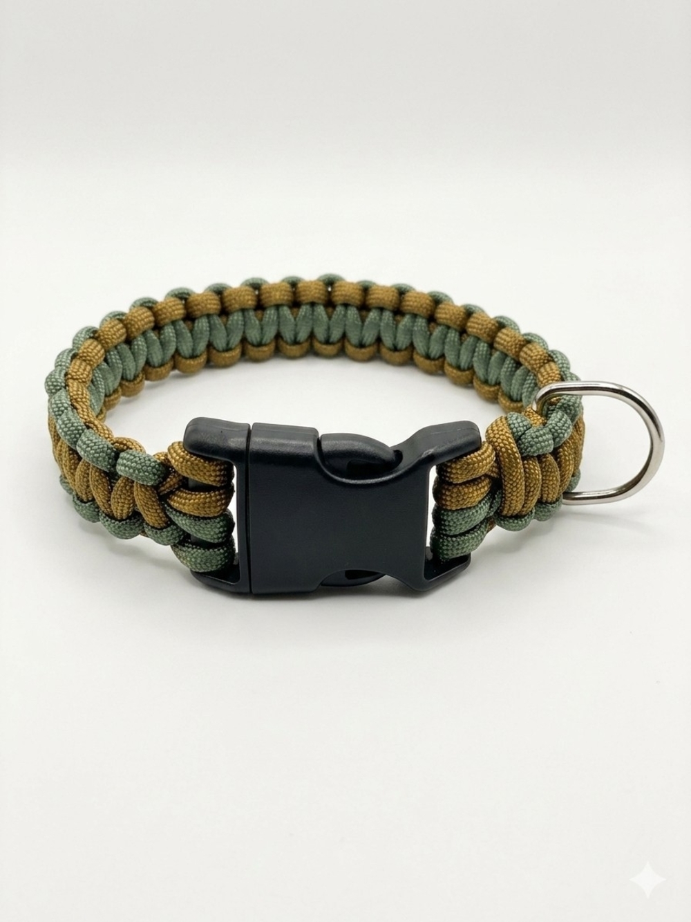 Handcrafted Paracord Dog Collar — Olive Green & Tan with Quick-Release Buckle